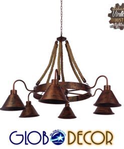 Alternative view of GLOBOSTAR® CAMELOT 01191 Vintage Κρεμαστό Φωτιστικό Οροφής με Ντουί 6 x E27 AC 220-240V IP20 - Χάλκινο & Μπεζ - Μ92 x Π92 x Υ118cm