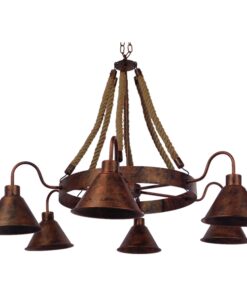 GLOBOSTAR® CAMELOT 01191 Vintage Κρεμαστό Φωτιστικό Οροφής με Ντουί 6 x E27 AC 220-240V IP20 - Χάλκινο & Μπεζ - Μ92 x Π92 x Υ118cm 11 10001191 2