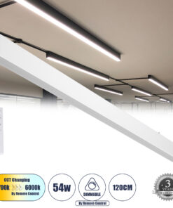 GloboStar® GloboStar® FELIX 61029-S Γραμμικό Φωτιστικό Οροφής Linear LED CCT 54W 6500lm 120° AC 220-240V Μ120 x Π3.5 x Υ7cm - Εναλλαγή Φωτισμού μέσω Τηλεχειριστηρίου All In One Ψυχρό 6000k+Φυσικό 4500k+Θερμό 2700k Dimmable - Λευκό - 3 Years Warranty