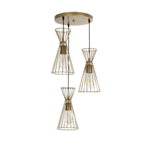 GloboStar® GLOBOSTAR® FLIXIO 201-0126 Vintage Κρεμαστό Φωτιστικό Οροφής με Ντουί 3 x E27 AC 220-240V IP20 - Χρυσό - Μ40 x Π40 x Υ70cm