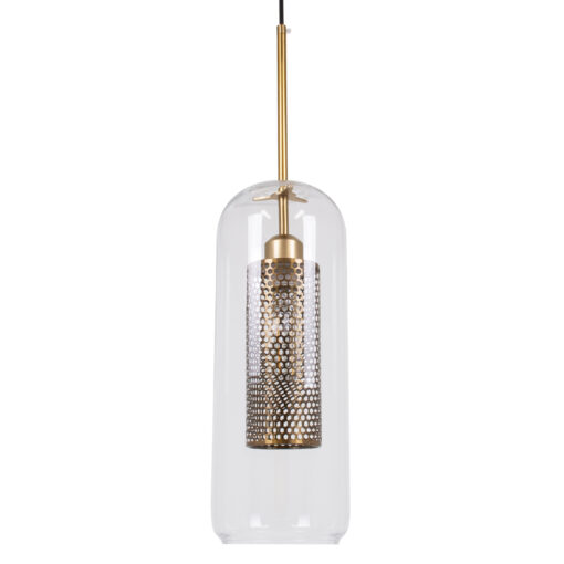 GloboStar® GLOBOSTAR® AVERY 00741 Μοντέρνο Κρεμαστό Φωτιστικό Οροφής με Ντουί 1 x E27 AC 220-240V IP20 - Διάφανο & Χρυσό - Μ15 x Π15 x Υ60cm
