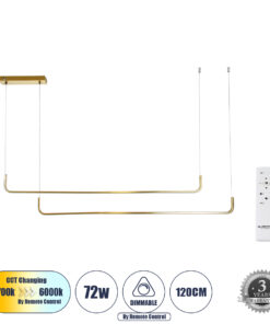 GloboStar® GLOBOSTAR® LINARIA DUO 60926 Μοντέρνο Κρεμαστό Φωτιστικό Οροφής LED 72W 8300lm 200° AC 220-240V IP20 Ρυθμιζόμενο Λευκό CCT με Χειριστήριο από 2700K έως 6000K Dimmable - Lumileds SMD Chip - Χρυσό Βούρτσας - Μ220 x Π4 x Υ25cm - 3 Χρόνια Εγγύηση