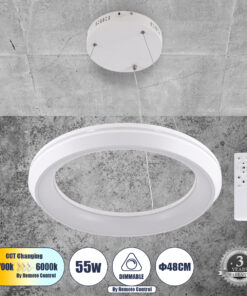 GloboStar® GLOBOSTAR® MELINA 61044 Μοντέρνο Κρεμαστό Φωτιστικό Οροφής LED 55W 6376lm 120° AC 220-240V IP20 Ρυθμιζόμενο Λευκό CCT με Χειριστήριο από 2700K έως 6000K Dimmable - Lumileds SMD Chip - Λευκό - Μ48 x Π48 x Υ6.5cm - 3 Χρόνια Εγγύηση