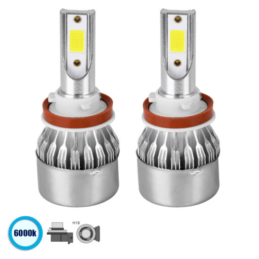 GloboStar® GloboStar® 82008 H16 C6 Line KIT Βασικού Φωτισμού Αυτοκινήτου & Φορτηγού 1st Generation Can-Bus Series LED CREE CXB COB 72W 7600lm DC 8-48V Αδιάβροχο IP65 Ψυχρό Λευκό 6000K