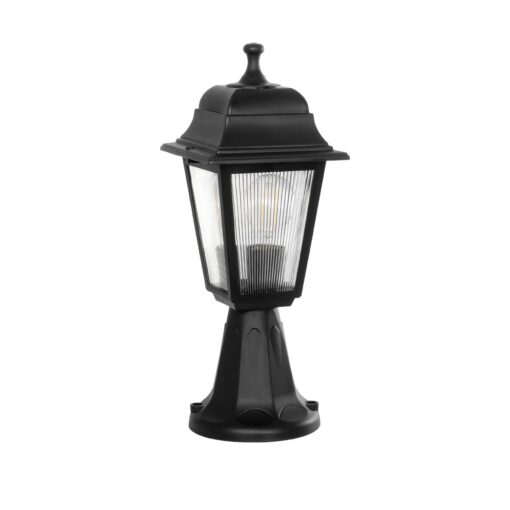 GloboStar® GloboStar® SOLME 203-0210 Vintage Επιδαπέδιο Φωτιστικό Φαναράκι Μονόφωτο 1 x E27 IP44 Μαύρο & Διάφανο Πλαστικό - Μ22 x Π22 x Υ40cm