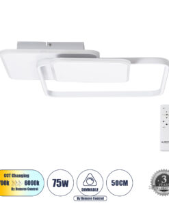 GloboStar® GloboStar® SQUARO 61232 Φωτιστικό Οροφής Δαχτυλίδι-Κύκλος LED CCT 75W 8400lm 360° AC 220-240V - Εναλλαγή Φωτισμού μέσω Τηλεχειριστηρίου All In One Ψυχρό 6000k+Φυσικό 4500k+Θερμό 2700k Dimmable Μ48.5 x Π51 x Υ9cm - Λευκό - 3 Years Warranty