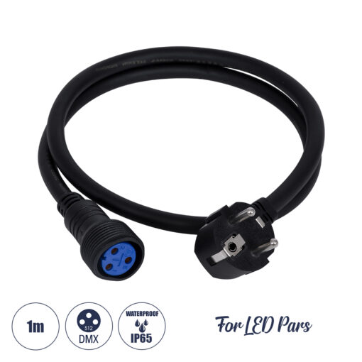 GloboStar® GloboStar® 51172 Καλώδιο Ρεύματος 3PIN DMX512 1 Μέτρο από Female XLR σε Male Πρίζα Schuko Τερματισμένο Αδιάβροχο IP65 Μ100cm - Μαύρο