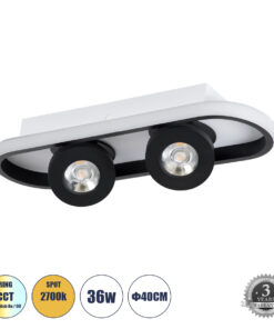 GloboStar® GloboStar® NESPO 61212 Φωτιστικό Οροφής Linear Design LED CCT με Κινούμενα Σποτ LED Spot Downlight 36W 4032lm 360° & 45° AC 220-240V - Εναλλαγή Φωτισμού μέσω Διακόπτη On/Off All In One Ψυχρό 6000k+Φυσικό 4500k+Θερμό 2700k Μ40 x Π13 x Υ6.5cm - Μαύρο