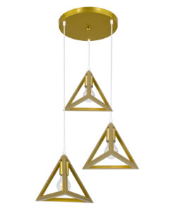 GloboStar® GLOBOSTAR® TRIANGLE 00620 Μοντέρνο Κρεμαστό Φωτιστικό Οροφής με Ντουί 3 x E27 AC 220-240V IP20 - Χρυσό - Μ49 x Π49 x Y130cm