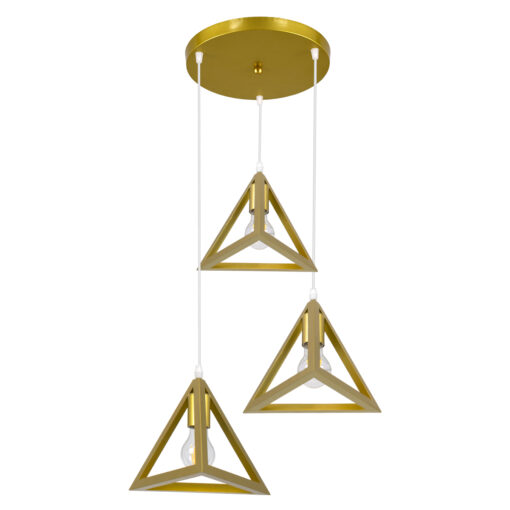 GloboStar® GLOBOSTAR® TRIANGLE 00620 Μοντέρνο Κρεμαστό Φωτιστικό Οροφής με Ντουί 3 x E27 AC 220-240V IP20 - Χρυσό - Μ49 x Π49 x Y130cm