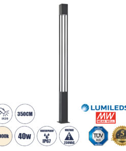 GloboStar® GloboStar® MONTERREY 61512 Urban Light Φωτιστικό Πάρκου - Πλατείας - Κήπου Ύψους 3.5 μέτρων LED 40W 5440lm 60° AC100-240VAC IP67 IK09 - Μ20 x Π20 x Υ350cm - Anthracite Grey - Φυσικό Λευκό 4000K - LUMILEDS - MEAN WELL DRIVER - 5 Years Warranty