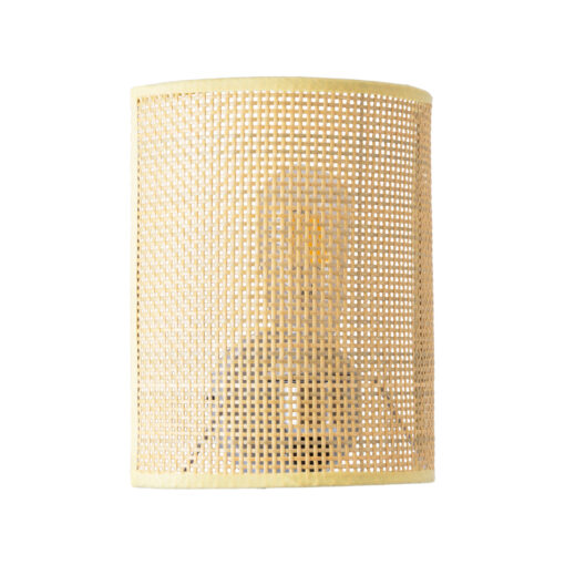 GloboStar® GloboStar® SAOTOME 02321 Boho Επιτοίχιο Φωτιστικό Απλίκα Μονόφωτο 1 x E27 IP20 Μπεζ Ξύλο - Μ20 x Π10 x Υ25cm