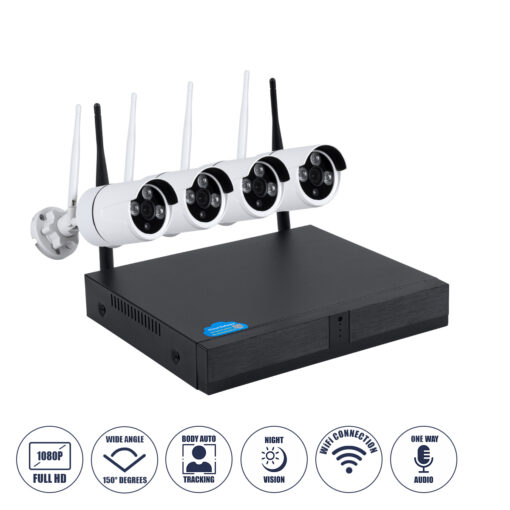 GloboStar® GloboStar® 86037 Ασύρματο Καταγραφικό με 4 x Camera 2MP 1080P WiFi  150° Μοιρών - Αδιάβροχο IP66 - Νυχτερινή Όραση με LED IR - Μονή Κατέυθυνση Ομιλίας - Ανιχνευτή Κίνησης - Νυχτερινή Λήψη - Λευκό
