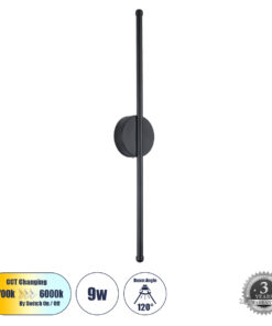 GloboStar® GLOBOSTAR® DIADEM 61329 Μοντέρνο Φωτιστικό Τοίχου - Απλίκα LED 9W 1080lm 120° AC 220-240V IP20 Ρυθμιζόμενο Λευκό CCT με On/Off 2700K/4500K/6000K - Lumileds SMD Chip - Μαύρο Ματ - Μ10 x Π4 x Υ60cm - 3 Χρόνια Εγγύηση