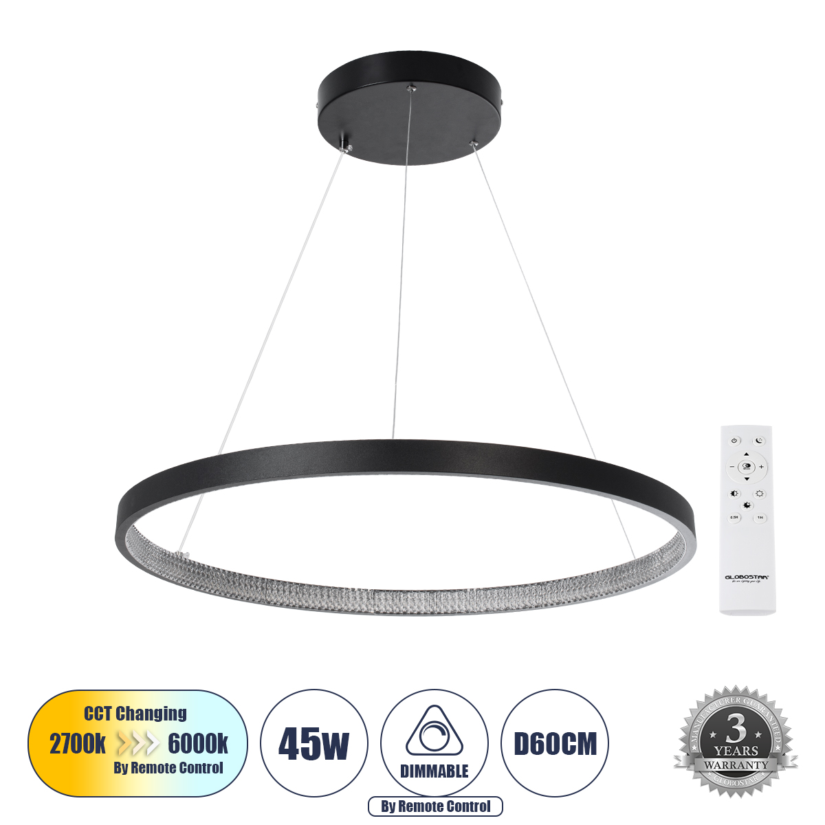 GLOBOSTAR® DIAMOND 61522 Μοντέρνο Κρεμαστό Φωτιστικό Οροφής LED 45W 5040lm 360° AC 220-240V IP20 Ρυθμιζόμενο Λευκό CCT με Χειριστήριο από 2700K έως 6000K Dimmable - Lumileds SMD Chip - Μαύρο - Μ60 x Π60 x Υ100cm - 3 Χρόνια Εγγύηση 3 GloboStar® GLOBOSTAR® DIAMOND 61522 Μοντέρνο Κρεμαστό Φωτιστικό Οροφής LED 45W 5040lm 360° AC 220-240V IP20 Ρυθμιζόμενο Λευκό CCT με Χειριστήριο από 2700K έως 6000K Dimmable - Lumileds SMD Chip - Μαύρο - Μ60 x Π60 x Υ100cm - 3 Χρόνια Εγγύηση
