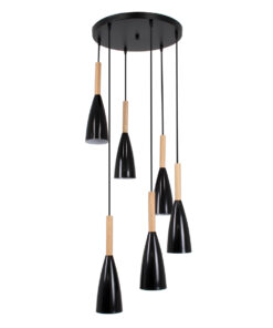 GloboStar® GLOBOSTAR® DILLON 00628 Μοντέρνο Κρεμαστό Φωτιστικό Οροφής με Ντουί 6 x E27 AC 220-240V IP20 - Μαύρο & Μπεζ - Μ52 x Π52 x Y130cm