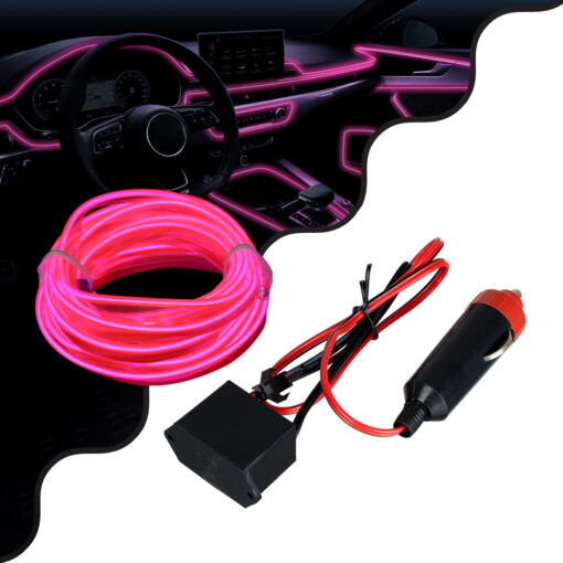 GloboStar® GloboStar® 82203 TUBE 360° Degree Διακοσμητική EL-Wire Neon Αυτοκινήτου Κορδόνι ΣΕΤ 3m 1W/3m 30lm/m 360° DC 12V με Βύσμα Αναπτήρα Αυτοκινήτου Αδιάβροχη IP68 Φούξια