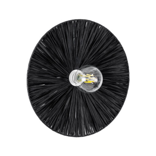 GloboStar® GloboStar® COLOMBO 02279 Boho Επιτοίχιο Φωτιστικό Απλίκα Μονόφωτο 1 x E27 IP20 Μαύρη Raffia - Μ40 x Π40 x Υ9cm