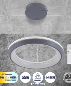 GloboStar® GLOBOSTAR® MELINA 61045 Μοντέρνο Κρεμαστό Φωτιστικό Οροφής LED 55W 6376lm 120° AC 220-240V IP20 Ρυθμιζόμενο Λευκό CCT με Χειριστήριο από 2700K έως 6000K Dimmable - Lumileds SMD Chip - Γκρι & Λευκό - Μ48 x Π48 x Υ6.5cm - 3 Χρόνια Εγγύηση