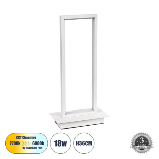GloboStar® GloboStar® CORNELIE 60461 Επιτραπέζιο Φωτιστικό LED CCT 18W 1980lm 200° AC 220-240V - Εναλλαγή Φωτισμού μέσω Διακόπτη On/Off All In One Ψυχρό 6000k+Φυσικό 4500k+Θερμό 2700k Μ18 x Π10 x Υ36cm - Λευκό - 3 Χρόνια Εγγύηση