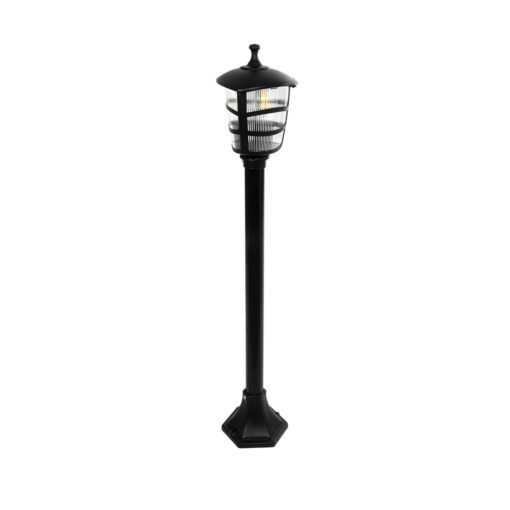 GloboStar® GloboStar® ZARDIN 203-0207 Vintage Επιδαπέδιο Φωτιστικό Κολωνάκι Κήπου Μονόφωτο 1 x E27 IP44 Μαύρο & Διάφανο Πλαστικό - Μ17 x Π17 x Υ92cm