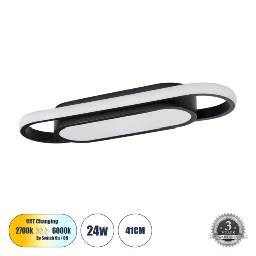 GloboStar® GLOBOSTAR® IGOR 61216 Μοντέρνο Φωτιστικό Οροφής LED 24W 2880lm 210° AC 220-240V IP20 Ρυθμιζόμενο Λευκό CCT με On/Off 2700K/4500K/6000K - Lumileds SMD Chip - Μαύρο Ματ - Μ41 x Π13 x Υ4.5cm - 3 Χρόνια Εγγύηση