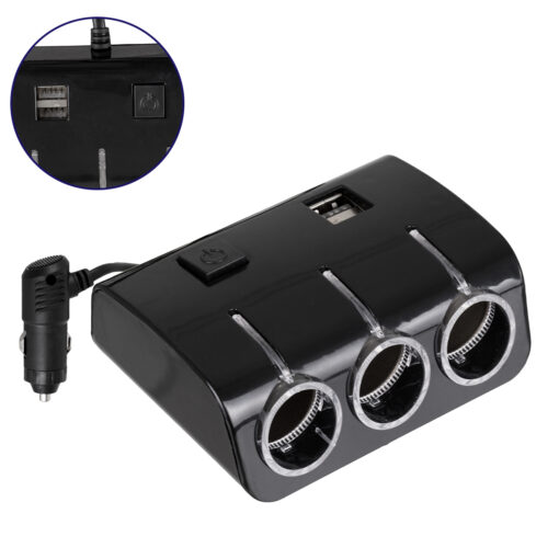GloboStar® GloboStar® 81806 Πολύπριζο - Φορτιστής Αυτοκινήτου 2 x USB 3.1A & 3 x Θύρες Αναπτήρα Αυτοκινήτου DC 12-24V Max 60W Μαύρο
