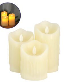 GloboStar® GloboStar® 79561 ΣΕΤ 3 Διακοσμητικών Realistic Κεριών Παραφίνης με LED Εφέ Κινούμενης Φλόγας - Μπαταρίας & Ασύρματο Χειριστήριο IR Σχέδιο Λιωμένο Κερί Θερμό Λευκό 3000K Dimmable