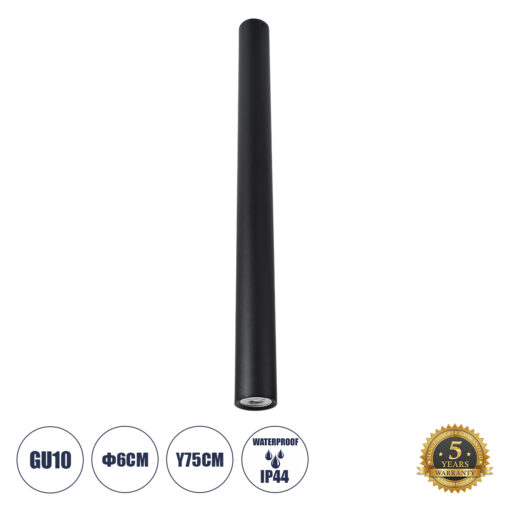 GloboStar® GloboStar® DUCT 61621 Επιφανειακό Στρόγγυλο Φωτιστικό Σποτ Αλουμινίου με Ντουί GU10 VDE Certified AC 220-240V IP44 Φ6 x Υ75cm - Μαύρο - 5 Years Warranty