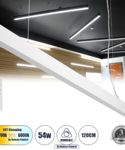 GloboStar® GLOBOSTAR® FELIX 61029-P Μοντέρνο Γραμμικό Κρεμαστό Φωτιστικό Οροφής LED 54W 6500lm 120° AC 220-240V IP20 Ρυθμιζόμενο Λευκό CCT με Χειριστήριο από 2700K έως 6000K Dimmable - Lumileds SMD Chip - Λευκό Ματ - Μ120 x Π3.5 x Υ7cm - 3 Χρόνια Εγγύηση