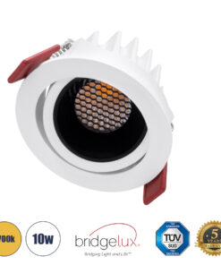 GloboStar® GloboStar® LEO-R 60283 Χωνευτό LED Spot Downlight TrimLess Φ8.5cm 10W 1250lm 38° AC 220-240V IP20 Φ8.5 x Υ6.6cm - Στρόγγυλο - Κινούμενο - Λευκό με Μαύρο Κάτοπτρο & Anti-Glare HoneyComb - Θερμό Λευκό 2700K - Bridgelux COB - 5 Years Warranty