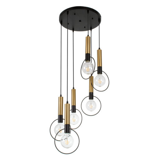 GloboStar® GLOBOSTAR® OLVERO 00774 Μοντέρνο Κρεμαστό Φωτιστικό Οροφής με Ντουί 6 x E27 AC 220-240V IP20 - Μαύρο & Χρυσό - Μ55 x Π55 x Y130cm