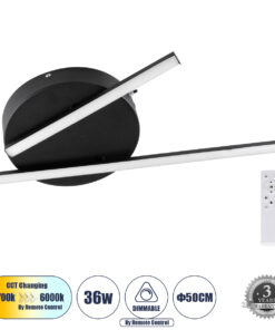 GloboStar® GLOBOSTAR® DRACO 61091 Μοντέρνο Φωτιστικό Οροφής LED 36W 4428lm 120° AC 220-240V IP20 Ρυθμιζόμενο Λευκό CCT με Χειριστήριο από 2700K έως 6000K Dimmable - Lumileds SMD Chip - Μαύρο Ματ - Μ50 x Π50 x Υ6cm - 3 Χρόνια Εγγύηση