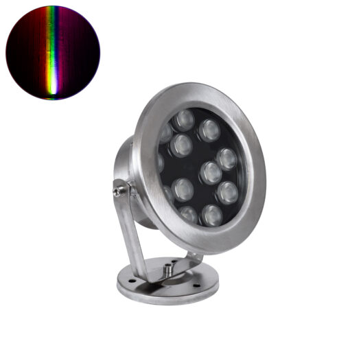 GloboStar® GLOBOSTAR® UNDERWATER-DENIS 90431 Υποβρύχιος Προβολέας Σποτ για Σιντριβάνια/Πισίνες LED 12W 1020lm 30° DC 24V Αδιάβροχο IP68 RGBW DMX512 Dimmable - Ανοξείδωτο Ατσάλι 304 - Μ14.5 x Π7 x Υ17cm - 3 Χρόνια Εγγύηση