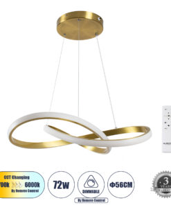 GloboStar® GLOBOSTAR® DEXTER 61051 Μοντέρνο Κρεμαστό Φωτιστικό Οροφής LED 72W 8064lm 300° AC 220-240V IP20 Ρυθμιζόμενο Λευκό CCT με Χειριστήριο από 2700K έως 6000K Dimmable - Lumileds SMD Chip - Χρυσό Βούρτσας - Μ56 x Π56 x Υ14cm - 3 Χρόνια Εγγύηση