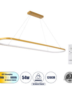 GloboStar® GLOBOSTAR® BOLIVAR 61274 Μοντέρνο Κρεμαστό Φωτιστικό Οροφής LED 54W 6210lm 360° AC 220-240V IP20 Ρυθμιζόμενο Λευκό CCT με Χειριστήριο από 2700K έως 6000K Dimmable - Lumileds SMD Chip - Χρυσό Βούρτσας - Μ120 x Π30 x Υ2cm - 3 Χρόνια Εγγύηση