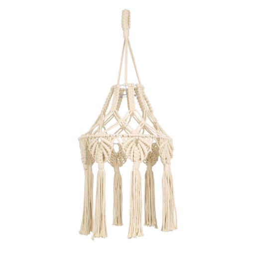 GloboStar® GloboStar® 36201 MOROCCO Boho Καπέλο Φωτιστικού- Μακραμέ Πλεκτό Χειροποίητο Μπεζ Βαμβακερό Νήμα - Μ30 x Π30  x Υ70cm