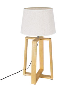 GloboStar® GloboStar® SQUID 01265 Μοντέρνο Επιτραπέζιο Φωτιστικό Πορτατίφ Μονόφωτο 1 x E27 IP20 Μπεζ Ξύλο με Μπεζ Ύφασμα - Μ30 x Π30 x Υ63cm