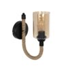 GloboStar® GloboStar® RIFT 203-0002 Vintage Επιτοίχιο Φωτιστικό Απλίκα Σχοινί Μονόφωτο 1 x E27 IP20 Μαύρο Μέταλλο με Μπεζ Σχοινί με Φιμέ Γυαλί - Μ12 x Π24 x Υ31cm