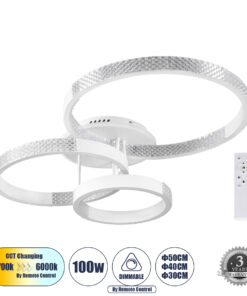 GloboStar® GloboStar® DIAMOND 61115 Φωτιστικό Οροφής Δαχτυλίδι-Κύκλος LED CCT 100W 12123lm 360° AC 220-240V - Εναλλαγή Φωτισμού μέσω Τηλεχειριστηρίου All In One Ψυχρό 6000k+Φυσικό 4500k+Θερμό 2700k Dimmable Φ30+40+50cm+BackLight - Λευκό - 3 Years Warranty