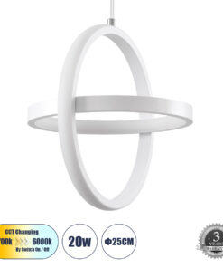 GloboStar® GLOBOSTAR® ALICE 61056 Μοντέρνο Κρεμαστό Φωτιστικό Οροφής LED 20W 2400lm 300° AC 220-240V IP20 Ρυθμιζόμενο Λευκό CCT με On/Off 2700K/4500K/6000K - Lumileds SMD Chip - Λευκό Ματ - Μ25 x Π22 x Υ25cm - 3 Χρόνια Εγγύηση