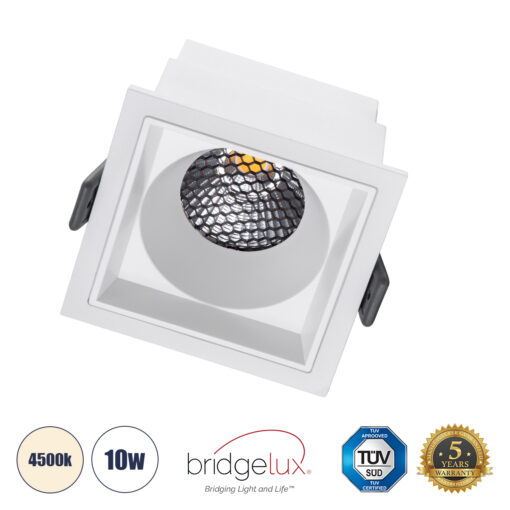 GloboStar® GloboStar® PLUTO-M 60272 Χωνευτό LED Spot Downlight TrimLess Μ8.4xΠ8.4cm 10W 1300lm 38° AC 220-240V IP20 Μ8.4 x Π8.4 x Υ5.9cm - Τετράγωνο - Λευκό & Anti-Glare HoneyComb - Φυσικό Λευκό 4500K - Bridgelux COB - 5 Years Warranty