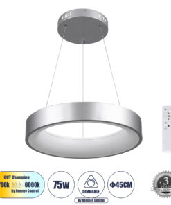 GloboStar® GLOBOSTAR® SALEM 61242 Μοντέρνο Κρεμαστό Φωτιστικό Οροφής LED 75W 8625lm 120° AC 220-240V IP20 Ρυθμιζόμενο Λευκό CCT με Χειριστήριο από 2700K έως 6000K Dimmable - Lumileds SMD Chip - Ασημί - Μ45 x Π45 x Υ7cm - 3 Χρόνια Εγγύηση