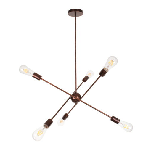 GloboStar® GloboStar® ZANE 00785 Μοντέρνο Φωτιστικό Οροφής Πλέγμα Πολύφωτο 6 x E27 IP20 Χάλκινο Μέταλλο - Μ70 x Π70 x Υ100cm