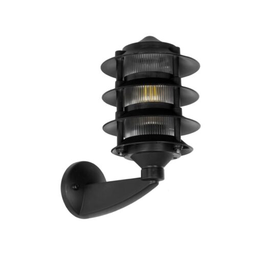 GloboStar® GloboStar® LANTERNA 203-0244 Μοντέρνο Επιτοίχιο Φωτιστικό Φαναράκι Μονόφωτο 1 x E27 IP44 Μαύρο Πλαστικό - Μ26 x Π23 x Υ30cm