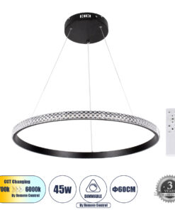 GloboStar® GLOBOSTAR® DIAMOND 61130 Μοντέρνο Κρεμαστό Φωτιστικό Οροφής LED 45W 5230lm 360° AC 220-240V IP20 Ρυθμιζόμενο Λευκό CCT με Χειριστήριο από 2700K έως 6000K Dimmable - Lumileds SMD Chip - Μαυρό Ματ - Μ60 x Π60 x Υ3cm - 3 Χρόνια Εγγύηση