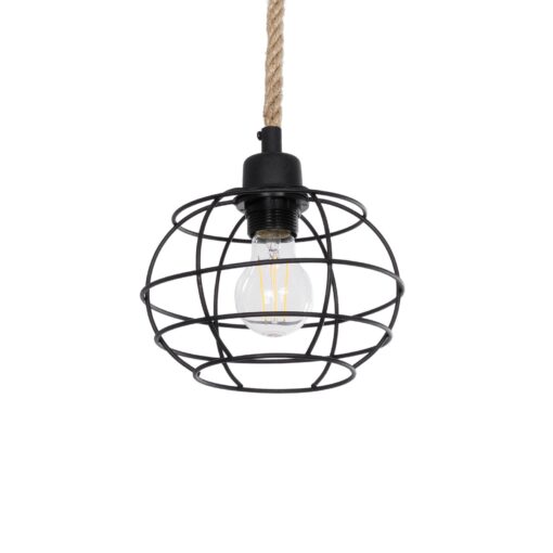 GloboStar® GLOBOSTAR® TALAH 203-0008 Vintage Κρεμαστό Φωτιστικό Οροφής με Ντουί 1 x E27 AC 220-240V IP20 - Μαύρο & Μπεζ - Μ20 x Π20 x Υ20cm