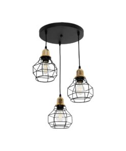 GloboStar® GLOBOSTAR® NOVARAY 201-0083 Vintage Κρεμαστό Φωτιστικό Οροφής με Ντουί 3 x E27 AC 220-240V IP20 - Μαύρο & Χρυσό - Μ40 x Π40 x Υ50cm