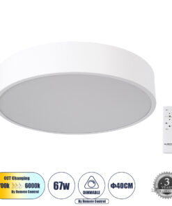 GloboStar® GloboStar® BURTON 61201-S Πλαφονιέρα Οροφής LED CCT 67W 7370lm 120° AC 220-240V - Εναλλαγή Φωτισμού μέσω Τηλεχειριστηρίου All In One Ψυχρό 6000k+Φυσικό 4500k+Θερμό 2700k Dimmable Φ40cm - Λευκό - 3 Years Warranty