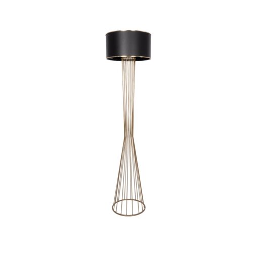 GloboStar® GloboStar® NOVA 201-0041 Μοντέρνο Επιδαπέδιο Φωτιστικό 1 x E27 IP20 Χρυσό Μέταλλο με Μαύρο Ύφασμα - Μ36 x Π36 x Υ148cm